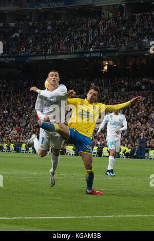 Cristiano Ronaldo (L). during the match between Real Madrid and Las Palmas. Real Madrid beat by 3 to 0 over Las Palmas, whit goals of Casemiro, Asensio and Isco, (Photo by Jorge Gonzalez / Pacific Press) Stock Photo