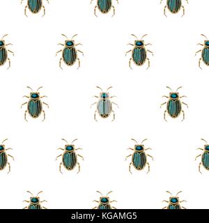 Emerald and gold beetle brooch vector seamless pattern. Stock Vector