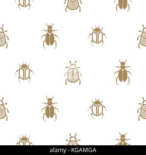 Beetle gold and white vector seamless pattern for print. Stock Vector