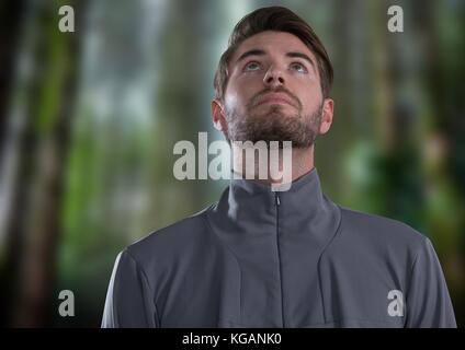 Digital composite of Man in forest Stock Photo