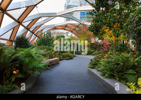 Crossrail Place Roof Garden, planted rooftop recreation space, Canary Wharf, London Stock Photo