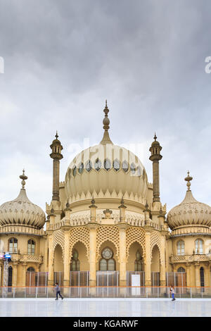 Brighton Pavilion, also known as the Royal Pavilion, exterior in winter, with ice skating rink in front, Brighton, England