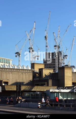 Cranes being used for Southbank Place, the new mixed residential housing, offices and retail spaces being developed on the South Bank near Waterloo Ra Stock Photo