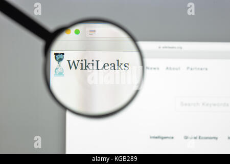 Milan, Italy - August 10, 2017: Wikileaks website homepage. It is an international non-profit organisation that publishes secret information and class Stock Photo