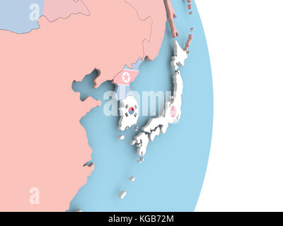 Map of South Korea with embedded flag on planet surface. 3D ...