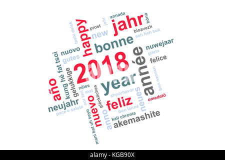 2018 new year multilingual text word cloud square greeting card Stock Photo
