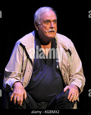 Melbourne, United States. 05th Nov, 2017.  English actor, screenwriter, producer, and comedian John Cleese appears on stage at the King Center for the Performing Arts on November 5, 2017 in Melbourne, Florida. Cleese answered questions from the audience following a screening of Monty Python and the Holy Grail. Credit: Paul Hennessy/Alamy Live News Stock Photo