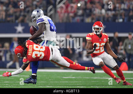 Arlington, Texas, USA. 5th Nov, 2017. Kansas City Chiefs safety Ron Parker ( 38) during an NFL football game between the Kansas City Chiefs and the  Dallas Cowboys at AT&T Stadium in Arlington