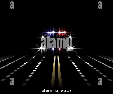 Abstract light effects. Police car at night with lights in front. Road, highway, street. illustration Stock Vector