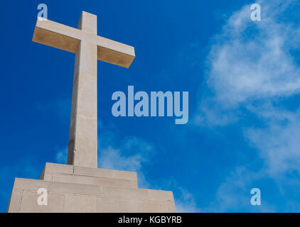 The white stone cross on Mount Srd which overlooks Dubrovnik and the Adriatic sea beyond, Croatia, Europe Stock Photo