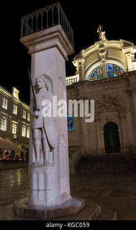 Orlando's Column in front of Saint Blaise's Church, Dubrovnik, Croatia, Europe Stock Photo