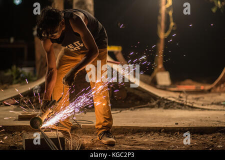 Diy welding at night. Stock Photo