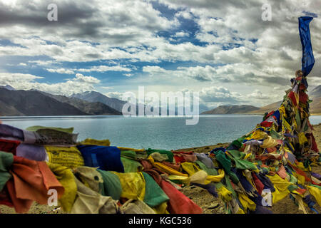 Pangong Tso, also referred to as Pangong Lake, is an endorheic lake in the Himalayas situated at a height of about 4,350 m. Ladakh, India Stock Photo