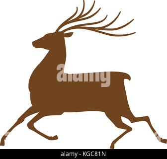 Running deer, icon or symbol. Reindeer, animal silhouette. Vector illustration Stock Vector