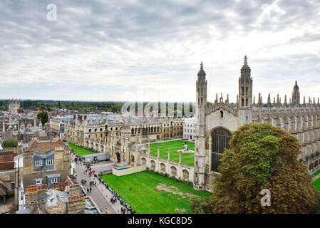 View from St Marys Church tower in historical cambridge city of the Market Square and kings college in the city centre Stock Photo