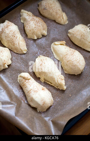 food- pears roasted in French couscous. Recipe. food, cooking and baking. Easy, pyszky and fast dessert. Stock Photo