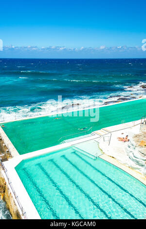 Bondi Baths home to the iconic Bondi Icebergs Swimming Club is located on the southern end of Bondi Beach in Sydney, NSW, Australia Stock Photo