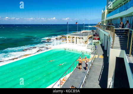 Bondi Baths home to the iconic Bondi Icebergs Swimming Club is located on the southern end of Bondi Beach in Sydney, NSW, Australia Stock Photo