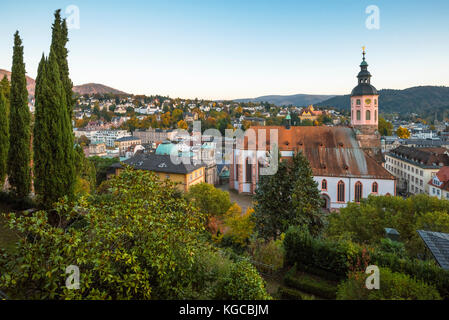 panorama view over the town at the New Castle, spa town Baden-Baden at sunset, Germany Stock Photo