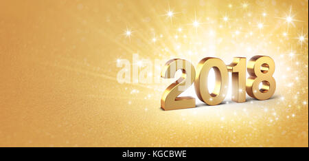 Gold 2018 typescript date on a golden glittering background - 3D illustration Stock Photo