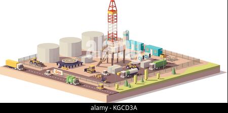Vector low poly land oil and gas drilling rig Stock Vector