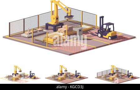 Vector low poly robotic palletizing cell Stock Vector