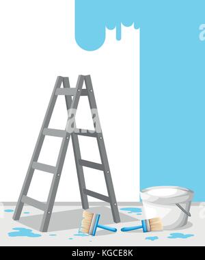 Interior design concept room cluttered with building tools and a sketch drawn on the wall on white background Vector illustration Web site page and mo Stock Vector