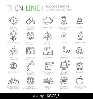 Collection of ecology thin line icons. Vector eps 10 Stock Vector