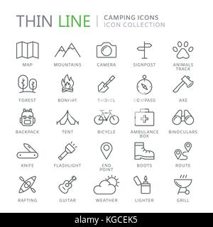 Collection of camping thin line icons. Vector eps10 Stock Vector