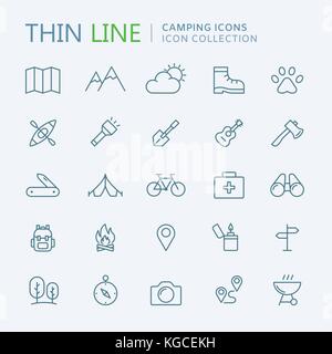 Collection of camping thin line icons. Vector eps10 Stock Vector