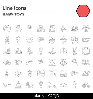 Baby Toy Thin Line Related Icons Set on White Background. Simple Mono Linear Pictogram Pack Stroke Vector Logo Concept for Web Graphics. Stock Vector