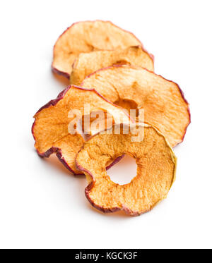 Tasty dried apple slices isolated on white background. Stock Photo