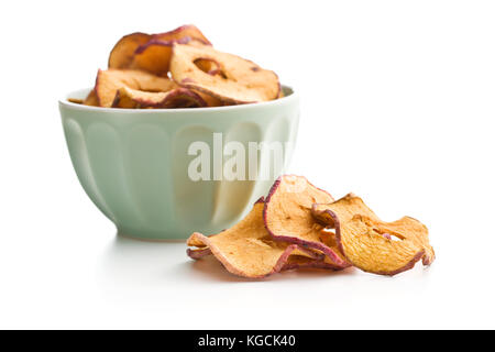 Tasty dried apple slices isolated on white background. Stock Photo