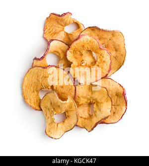 Tasty dried apple slices isolated on white background. Stock Photo
