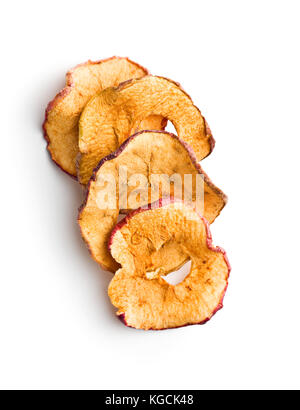 Tasty dried apple slices isolated on white background. Stock Photo