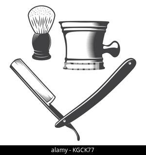 Shaving Mug, Brush and Razor Isolated on a White Background. Vector Stock Vector
