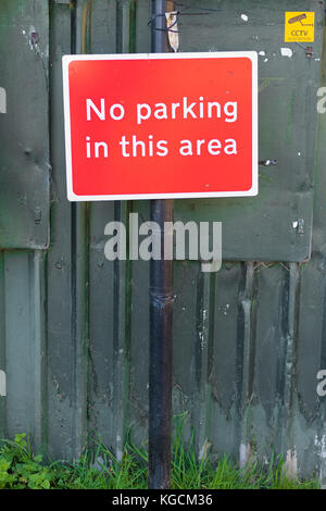 No Parking In This Area Sign on Shed Wall Stock Photo
