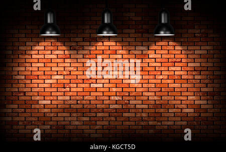 brick wall and three ceiling lamp Stock Photo