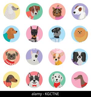 Vector seamless background with dogs icon flat design Stock Vector