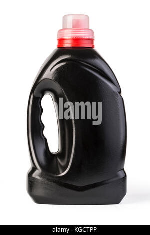 black plastic bottle isolated on white background with clipping path Stock Photo