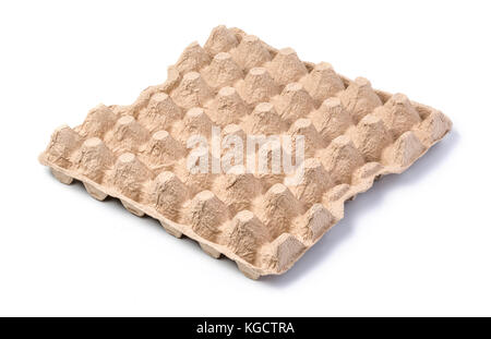 Empty Paper tray of eggs isolated on white background. Stock Photo