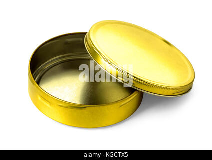 Empty golden metal box isolated on white with clipping path Stock Photo