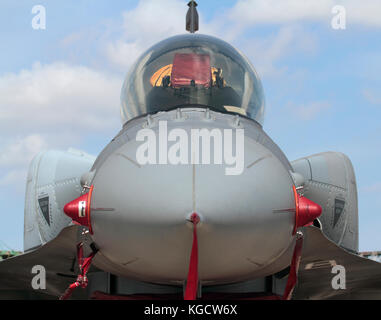 Modern military aviation. Polish Air Force F-16D Fighting Falcon jet fighter with conformal fuel tanks attached to the sides Stock Photo