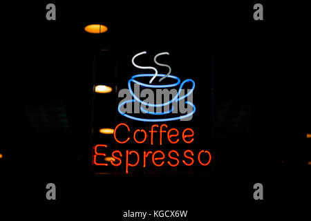 View at coffee espresso neon sign Stock Photo