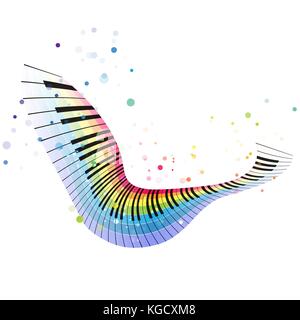 Rainbow piano, colorful music design on a white background, flying object Stock Vector