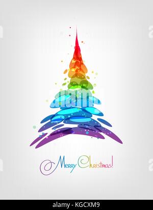 Christmas tree, abstract multicolored card, vector illustration, stylized fir tree Stock Vector