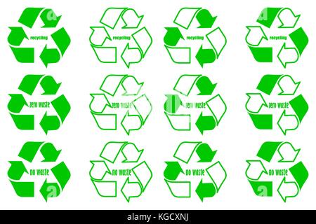 Recycling - no waste - zero waste - green vector set,  recycle logo Stock Vector