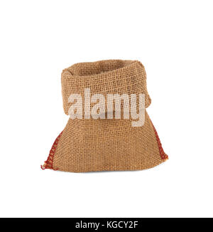 Empty burlap sack isolated on white background Stock Photo
