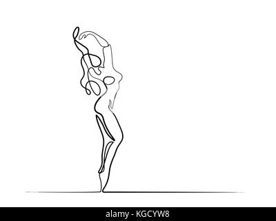 Continuous different width line drawing of dancing woman. Vector illustration Stock Vector