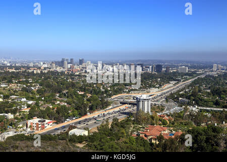 an overview of west Los Angeles and 405 freeway across Stock Photo